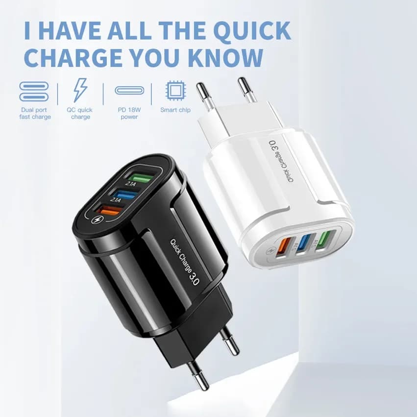 Caricabatterie rapido USB da 18 W con adattatore Quick Charge 3 da 3,0 porte per iPhone Samsung Xiaomi Huawei Telefoni Caricatore da muro con presa UE USA