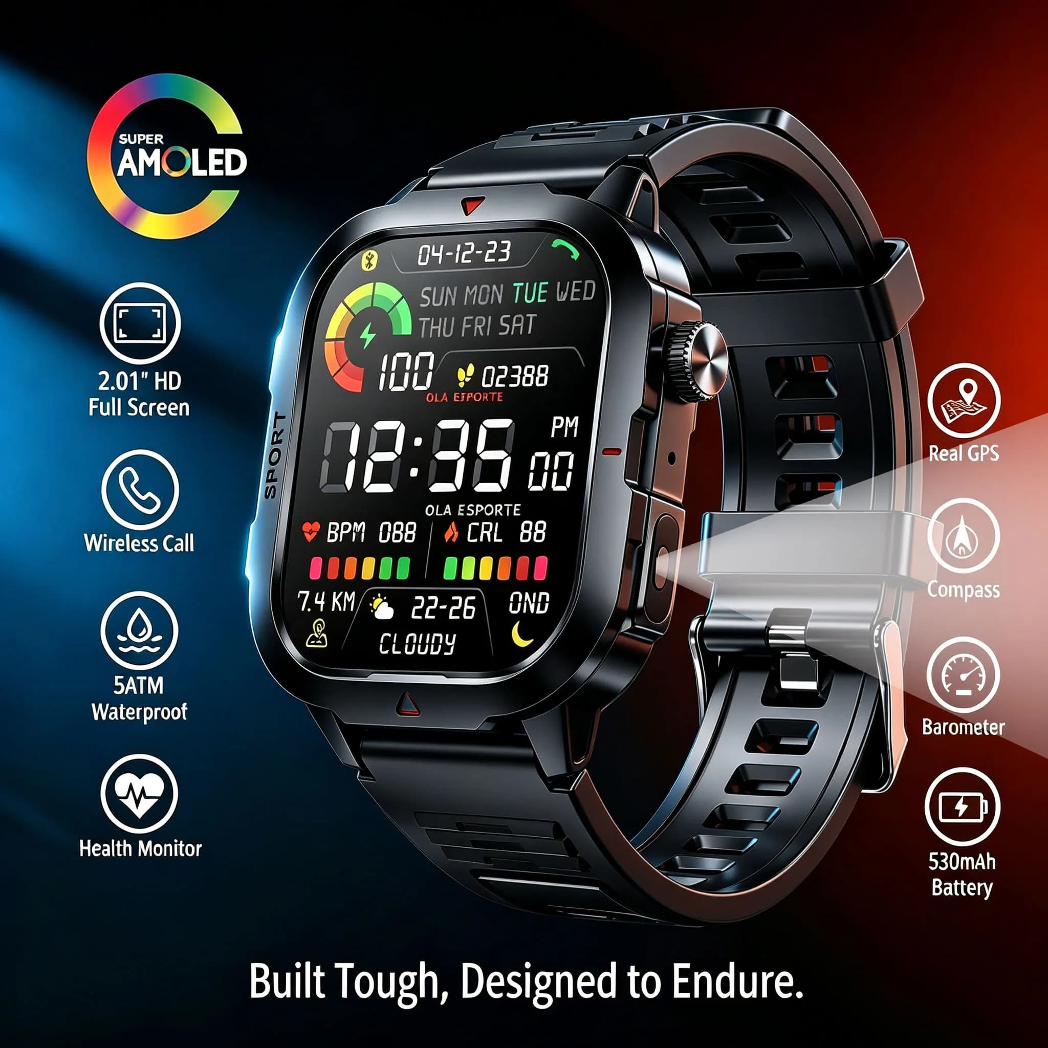 Luxury AMOLED Smartwatch Real GPS 5ATM Waterproof Fitness Track Smart Watch Sport Health Monitor Watch for Man iOS Android HT30