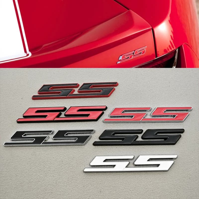 3D Metallo Car Styling Rosso Nero Logo SS Adesivo Emblema Baule Posteriore Distintivo Per Chevrolet Camaro Chevelle Impala Malibu Accessori