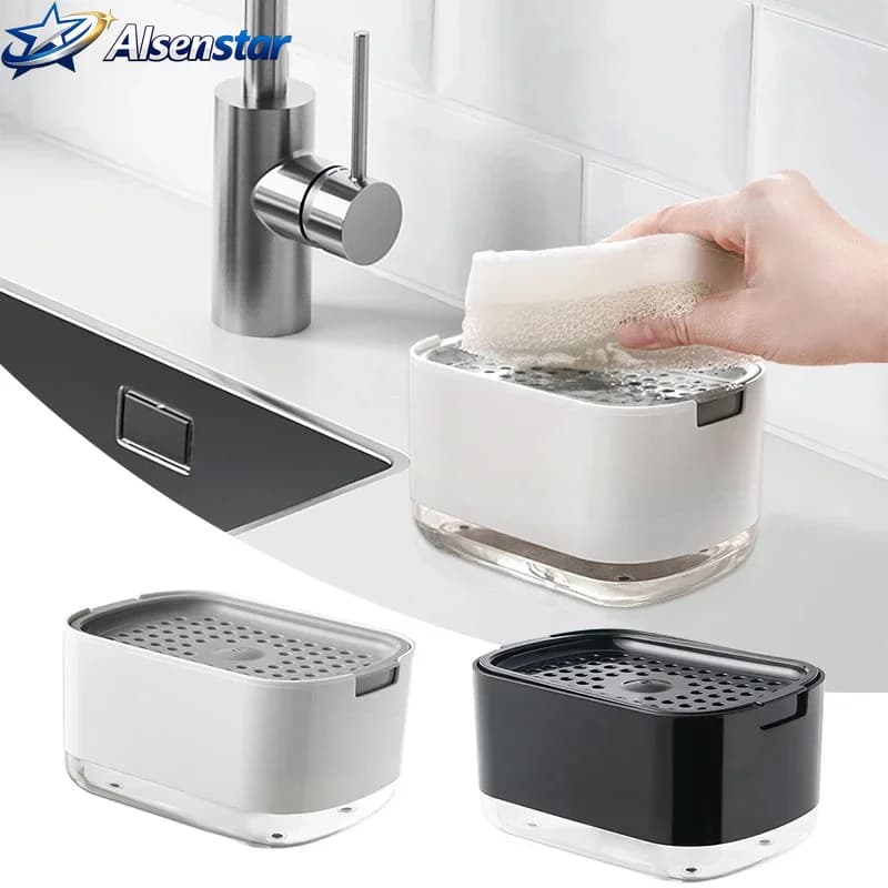 2-in-1 Kitchen and Bathroom Washing Accessories Dishwashing Soap Pump Soap Dispenser Soap Container with Sponge Bracket