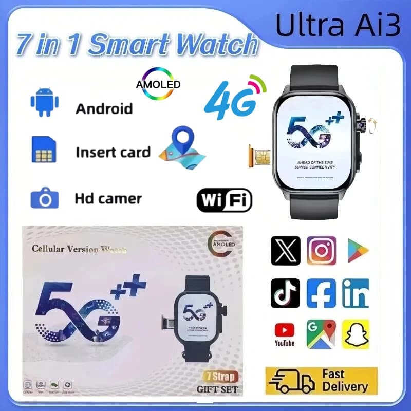 Smartwatch Ultra Ai3 5G 180 ° Rotating camera Google Play GPS WIFI Display Amoled HD 2.06 inch 4G Smartwatch Man Woman