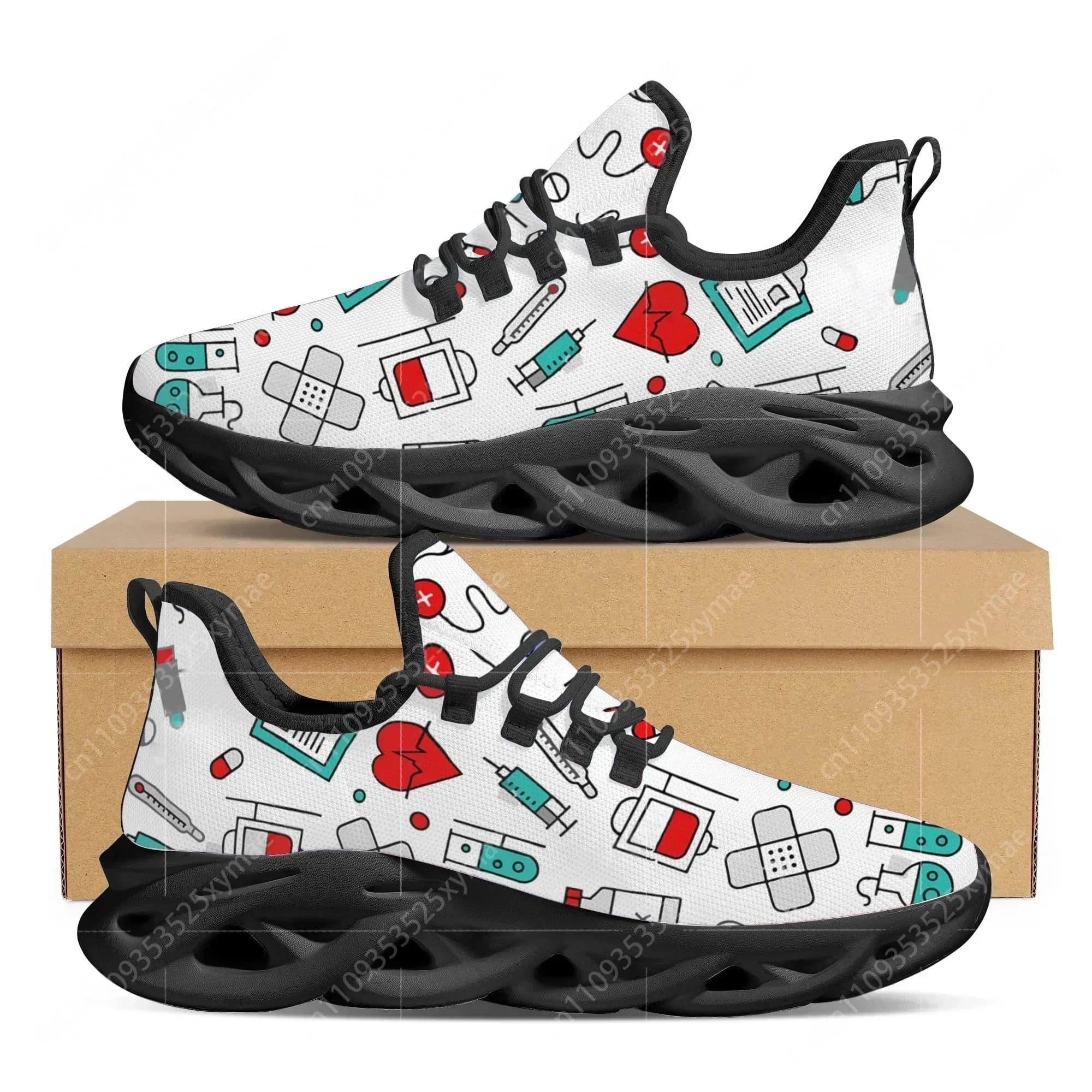 Nuove Scarpe da Infermiera con Plateau, Estive, Antiscivolo, Traspiranti, Scarpe Basse con Stampa Medica, Sneakers Outdoor con Lacci