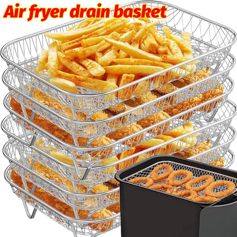 Griglia per friggitrice ad aria Cestello per griglia per griglia per friggitrice ad aria in acciaio inossidabile Cestello per griglia per forno Griglia a vapore Gadget da cucina impilabili