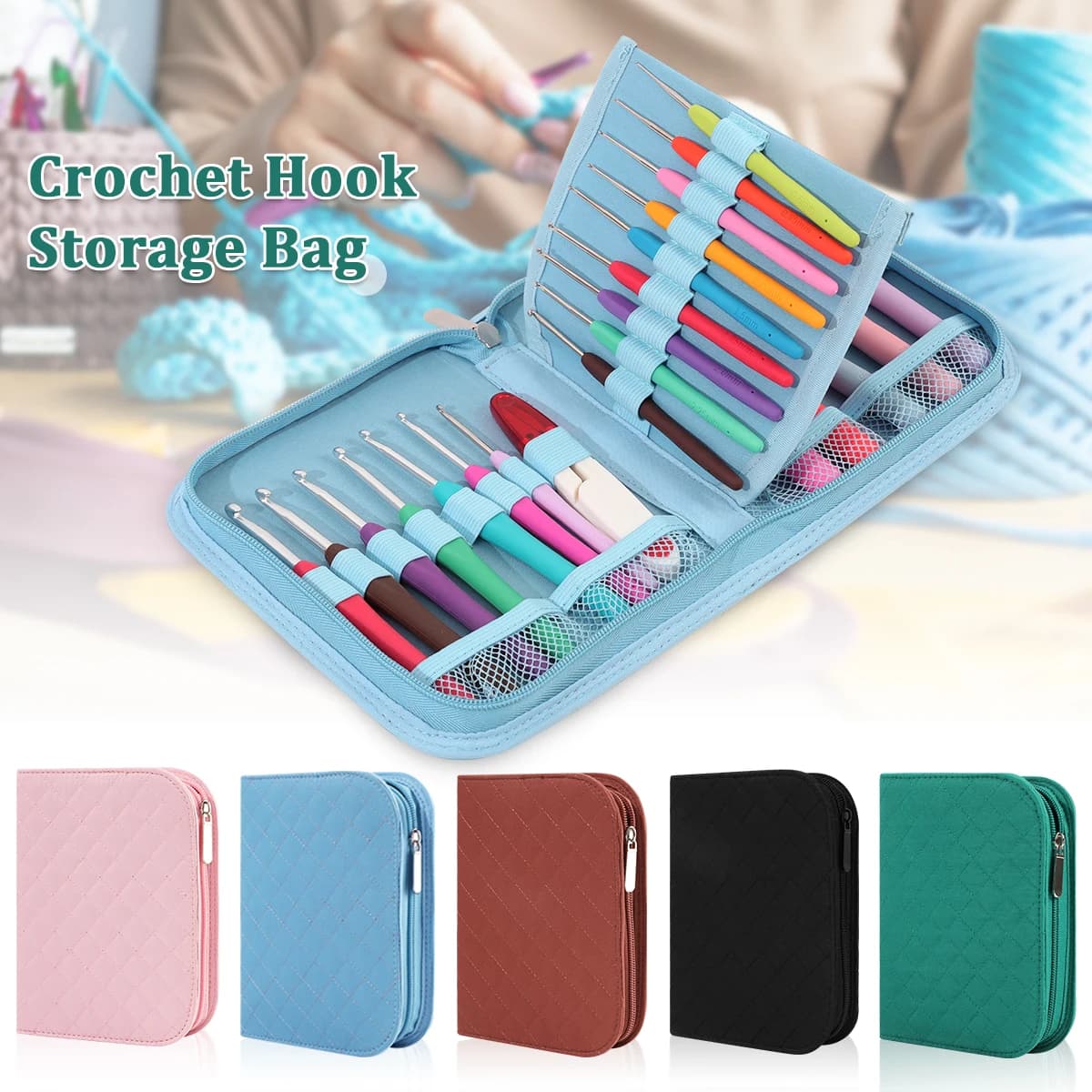 Crochet Hooks Set with Storage Bag Ergonomic Yarn Knitting Needles DIY Handmade Weaving Sewing Accessories Kit for Beginner