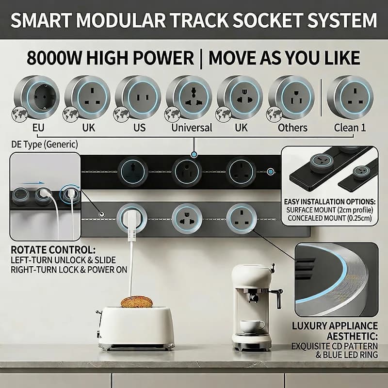 Smart socket with USB, Universal Adapter Standard US UK EU FR for Kitchen, Office and Travel