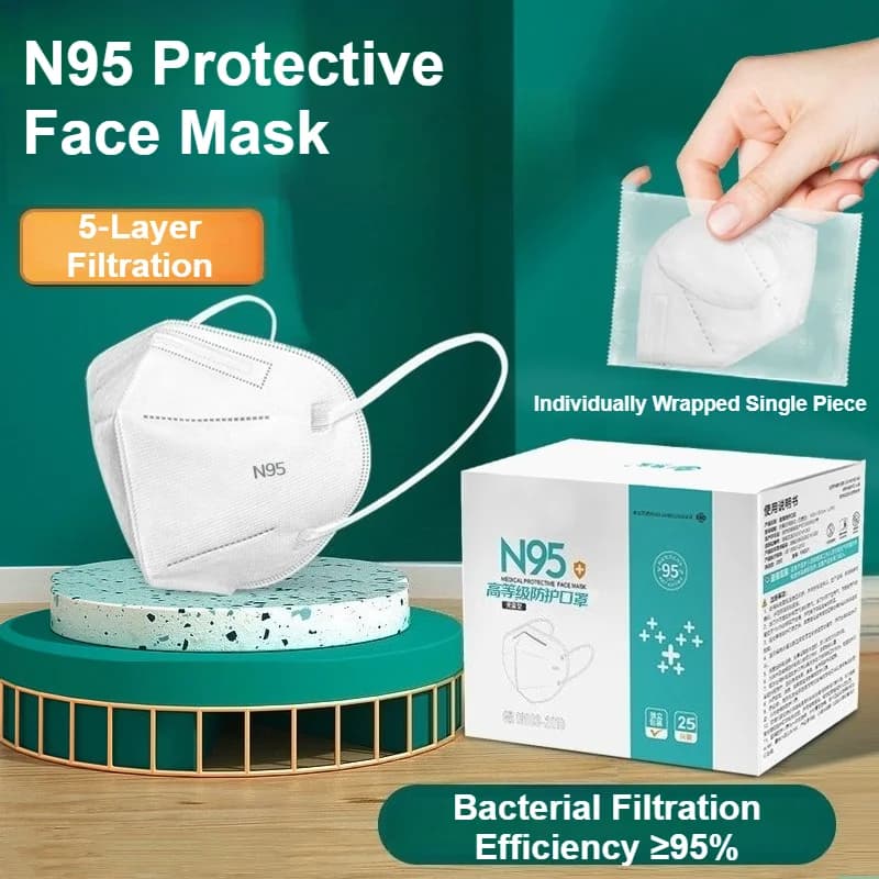 N95 5 Layer Protection Disposable 3D Face Mask Individually Wrapped Box Adult High Filtration Breathable Non Slip Earloop Soft