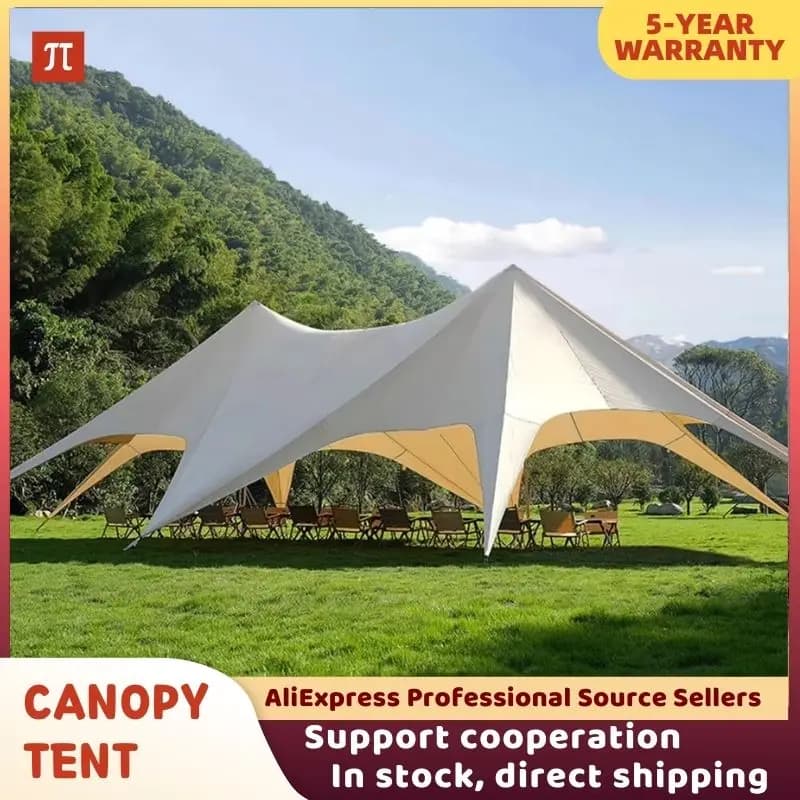 Star Curtain in Oxford 900D Fabric, Single or Double Pole, Powder Shape, Extensible, for Exterior, with Star Roof for Camping and Picnic