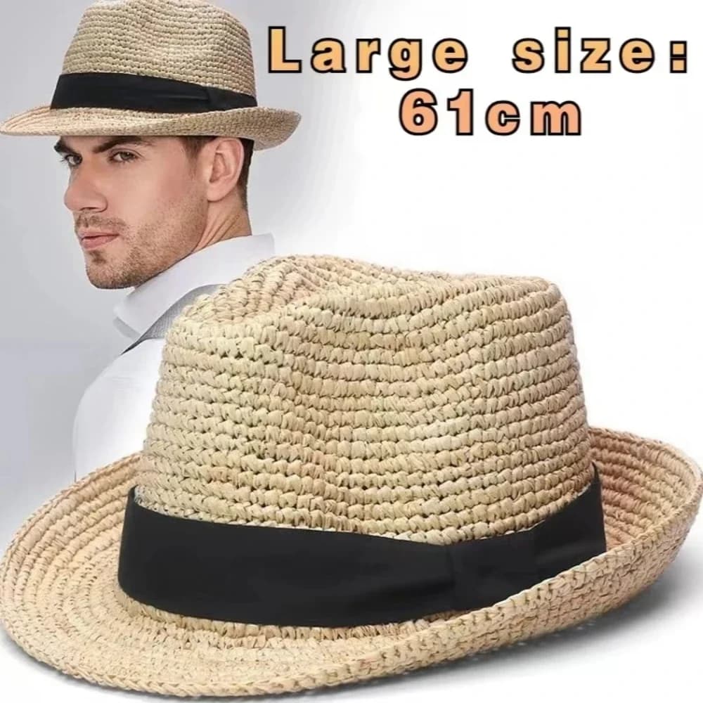 Cappello di paglia Panama di grandi dimensioni XL 61 cm per donna e uomo Cappello da sole pieghevole in paglia intrecciata UPF 50+ Protezione solare UV Cappello estivo ombreggiante