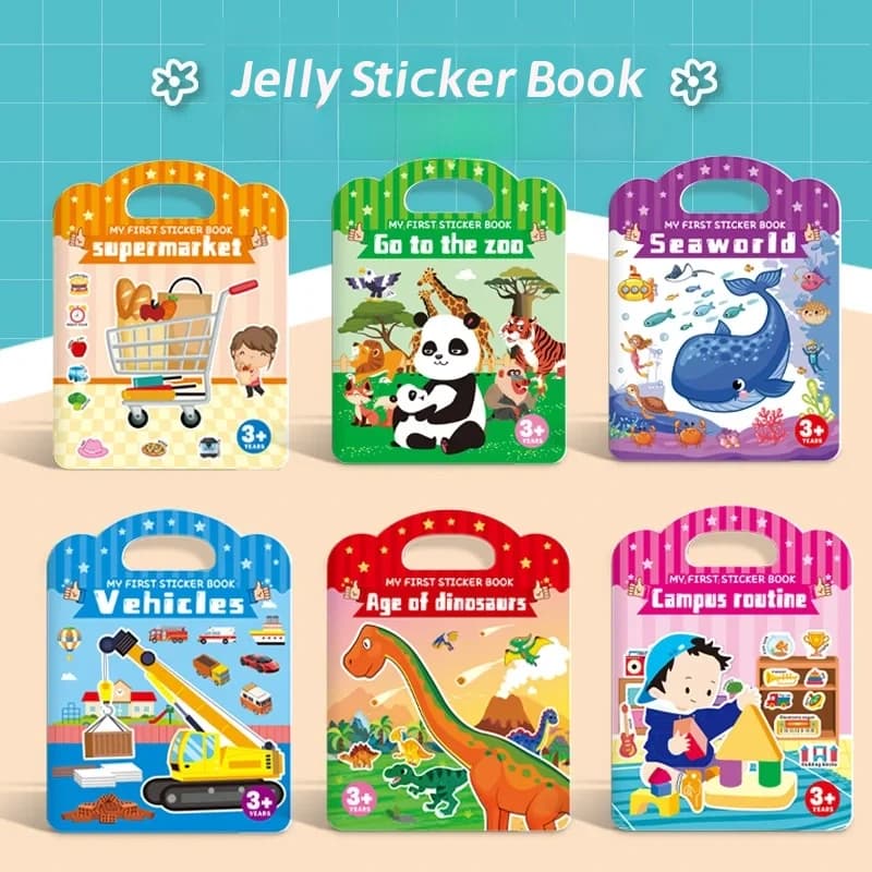 Children's Jelly Sticker Book 4-6 Years Old Repeated Paste Early Education Stickers Sticker Painting Puzzle Cartoon Toys