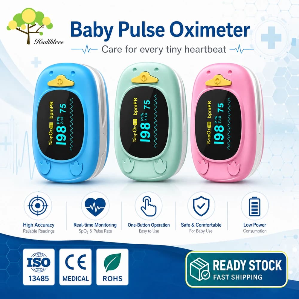 HealthTree Baby Pulse Oximeter Portable Heart Rate Monitor SpO2 Meter for Kids 2-14 Years Old With Lanyard for School Use