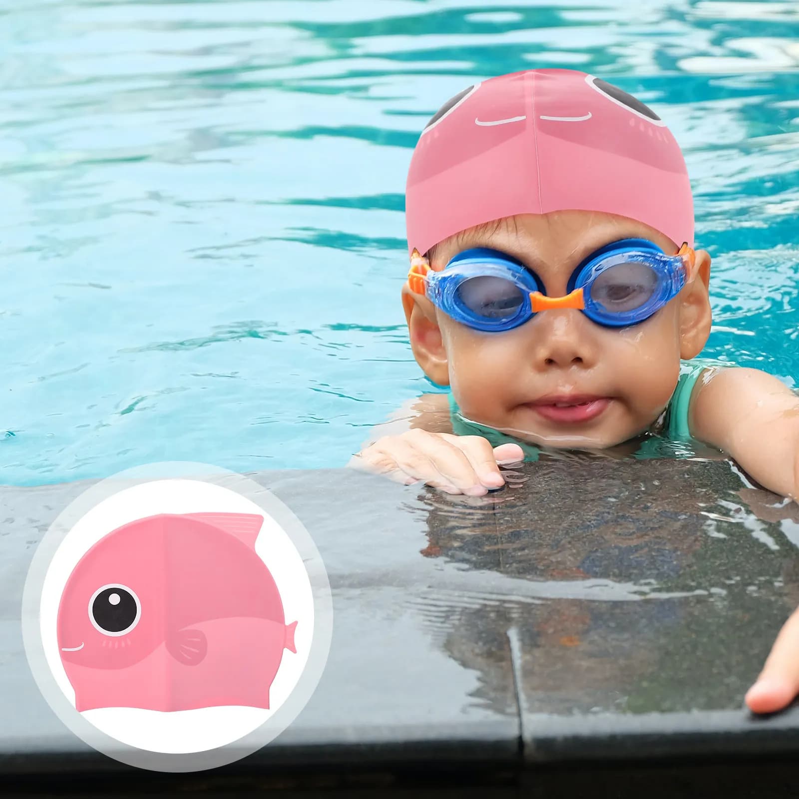 Premium Silicone Cloud Headphone for Children, Design Animated Cardboard, Elastic, Anti-slip, Front Cover, Comfortable, Stretchable Swimming Hat for Children