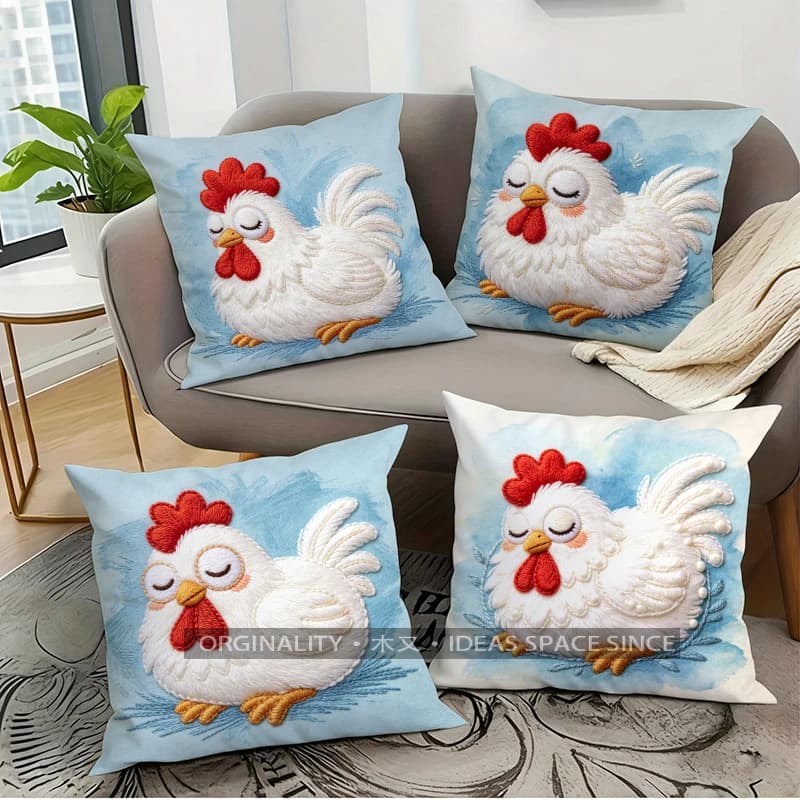 Fodere per cuscini con motivo a pollo in stile ricamo, adatte per divano, camera da letto, auto