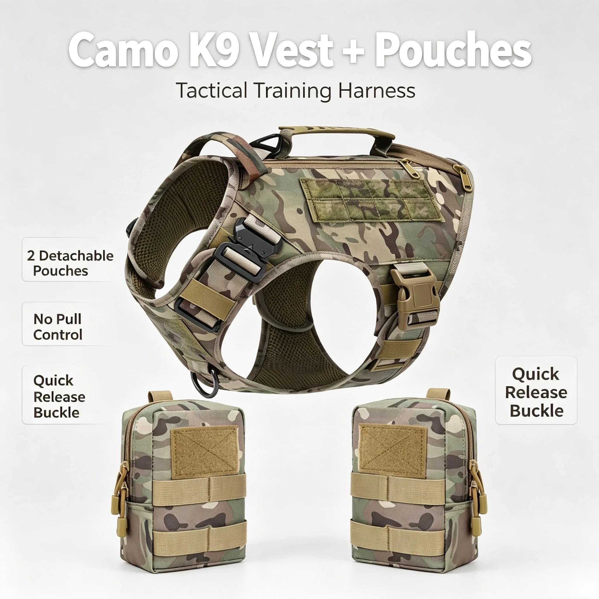 Tactical Military Dog Harness With 2 Detachable Pouches No Pull Training Vest For Medium Large XL Dogs Outdoor Walking Hunting