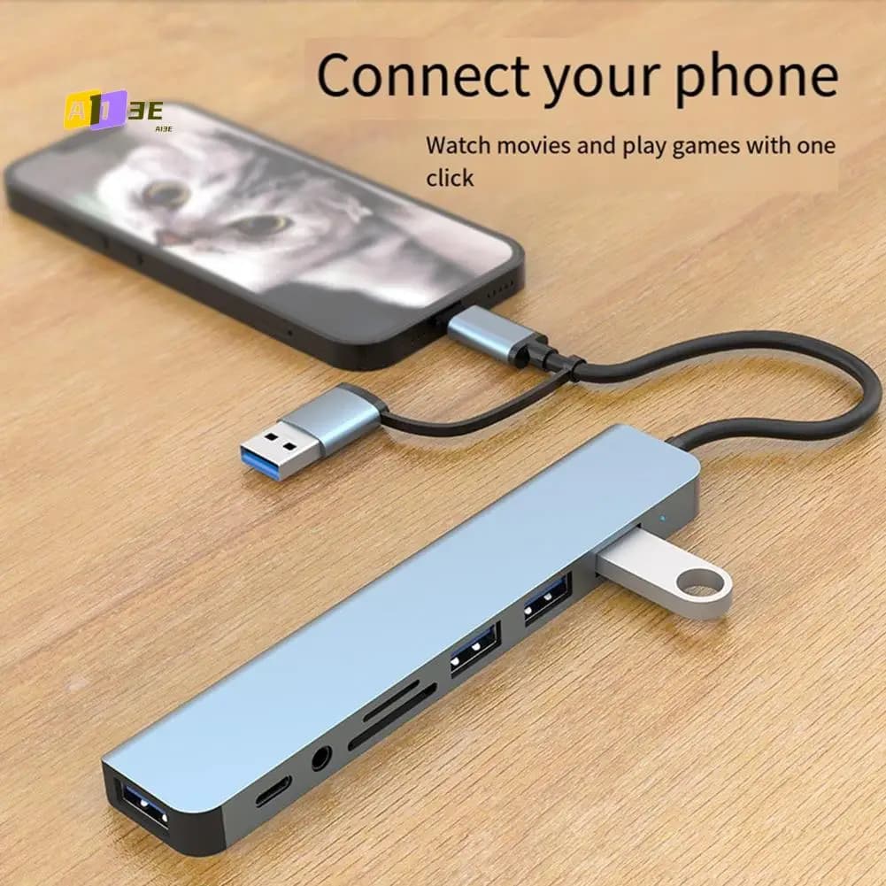 Docking station A13E-USB, hub otto in uno, con PD100W,SD/TF,Audio3.5,4 adattatori multiporta USB, per laptop, tablet e telefoni