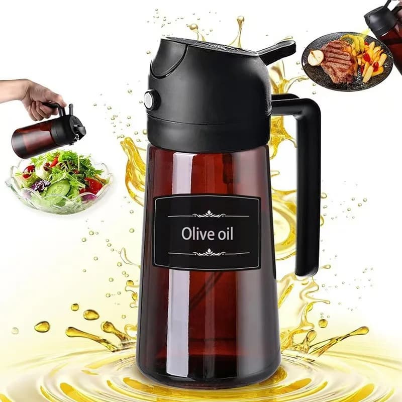 2 Pieces Dispenser and Sprinkler Glass Oil 2-in-1 - Bottle 16oz/470ml Olyva Oil Spray Cooker, Air Fryer, Barbecue, Cooking
