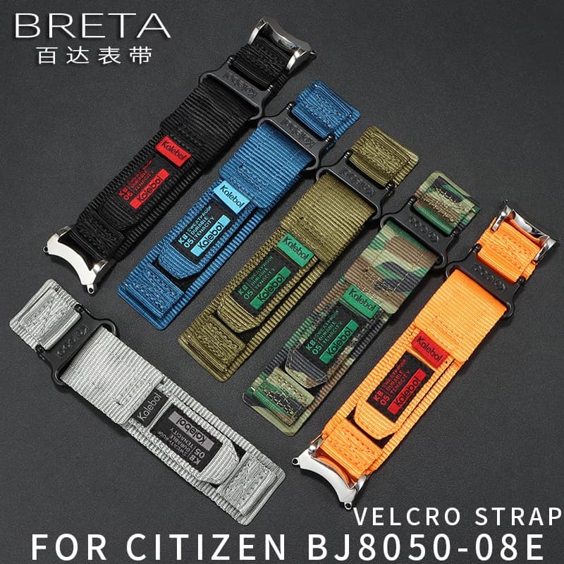 Cinturino per orologio in nylon con velcro da 22 mm per Citizen BJ8050-08E con adattatore in acciaio inossidabile. Cinturino per orologio Small Little Monster.