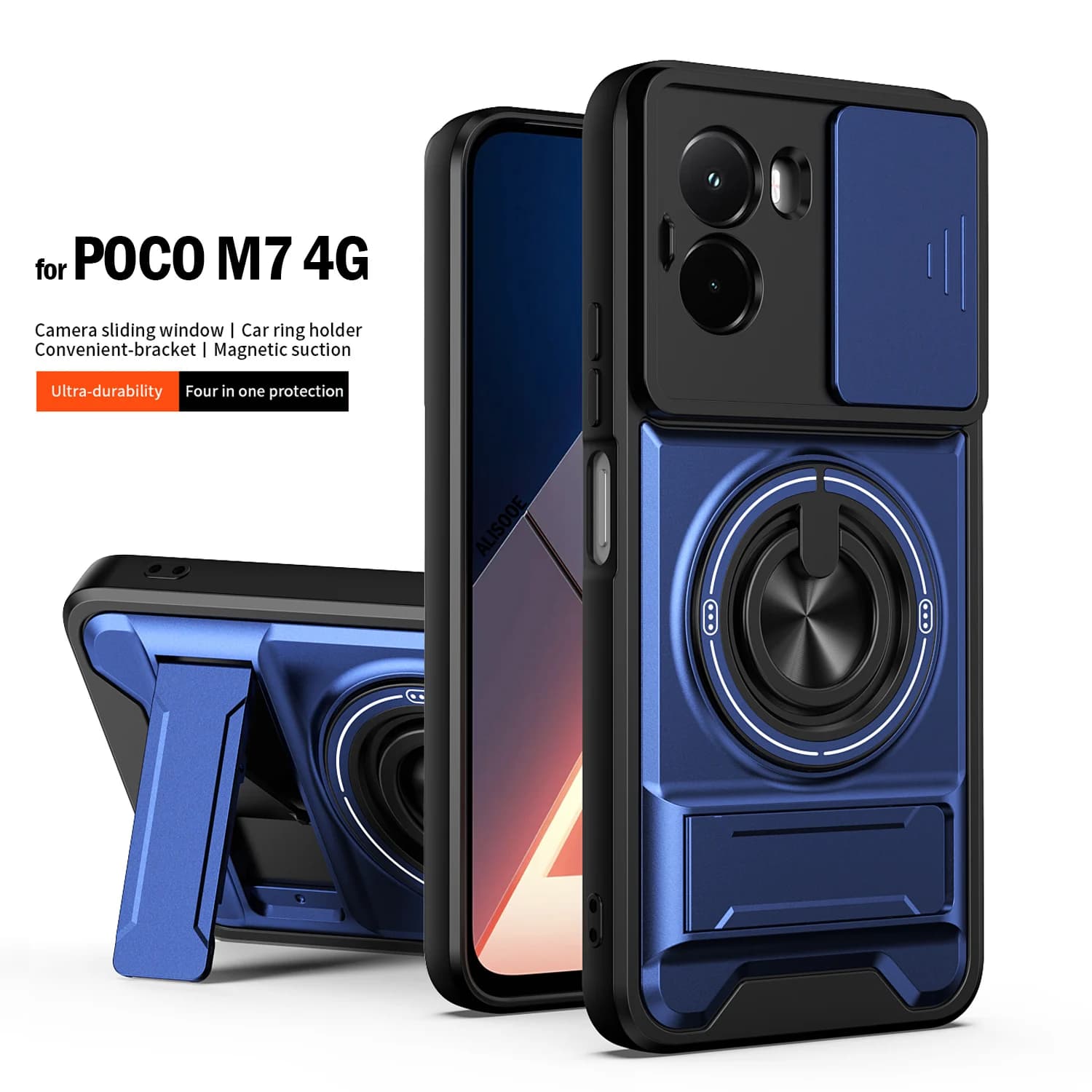 Funda per POCO M7 4G Custodia girevole con anello di protezione per fotocamera scorrevole Custodia antiurto Capa Funda