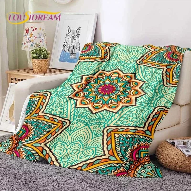 3D Mandala Yoga Flower Bohemia Meditation Nature Soft Flannel Blanket for Bed Bedroom Sofa Picnic,Throw Blanket Outdoors Leisure