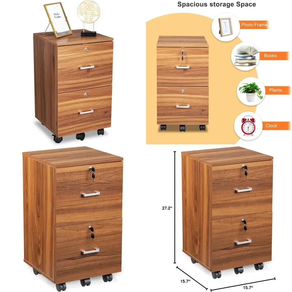 Armadietto con serratura in legno effetto noce, formato Letter con divisori, mobiletto portadocumenti sotto scrivania, supporto mobile per stampante