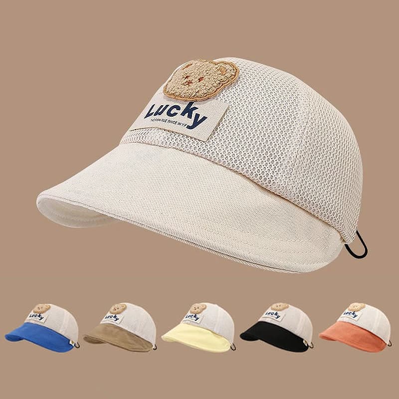 Big Brim Children Sunscreen Hat Baby Summer Mesh Duckbill Hats 1-4Year Boy Girl Kids Sun Protection Visors Cute Cartoon Bear Cap