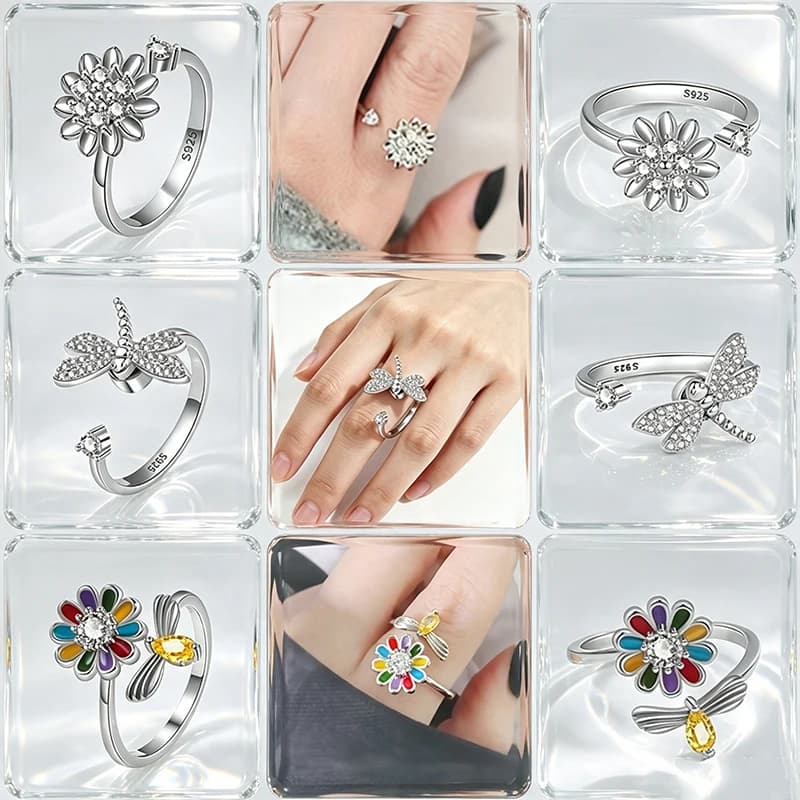 Vintage Spinner Dragonfly Fidget Ring Anti Anxiety Bee Knuckle Jewelry Ladies Daily Animal Rings Gifts Rotate Accessories