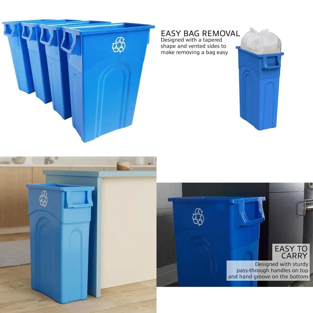 Contenitori per Riciclaggio Slim da 23 Galloni, Set da 4, in Plastica, Blu per Riciclo, Adatti per Uso Interno ed Esterno
