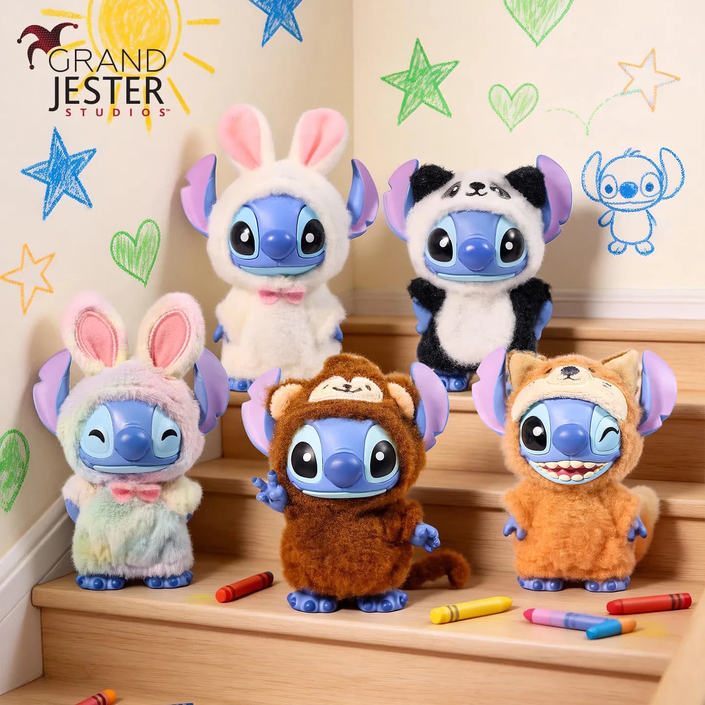 Disney Stitch Jungle Party Series Blind Box - Statuetta Anime da Collezione, Modellino, Ornamento da Scrivania, Giocattolo a Sorpresa, Regalo