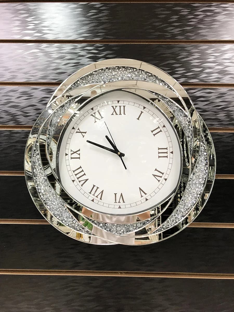 LJYL Soggiorno Orologio da parete decorativo di moda Ristorante Luce Casa di lusso Vetro creativo intarsiato Orologio da specchio con diamanti