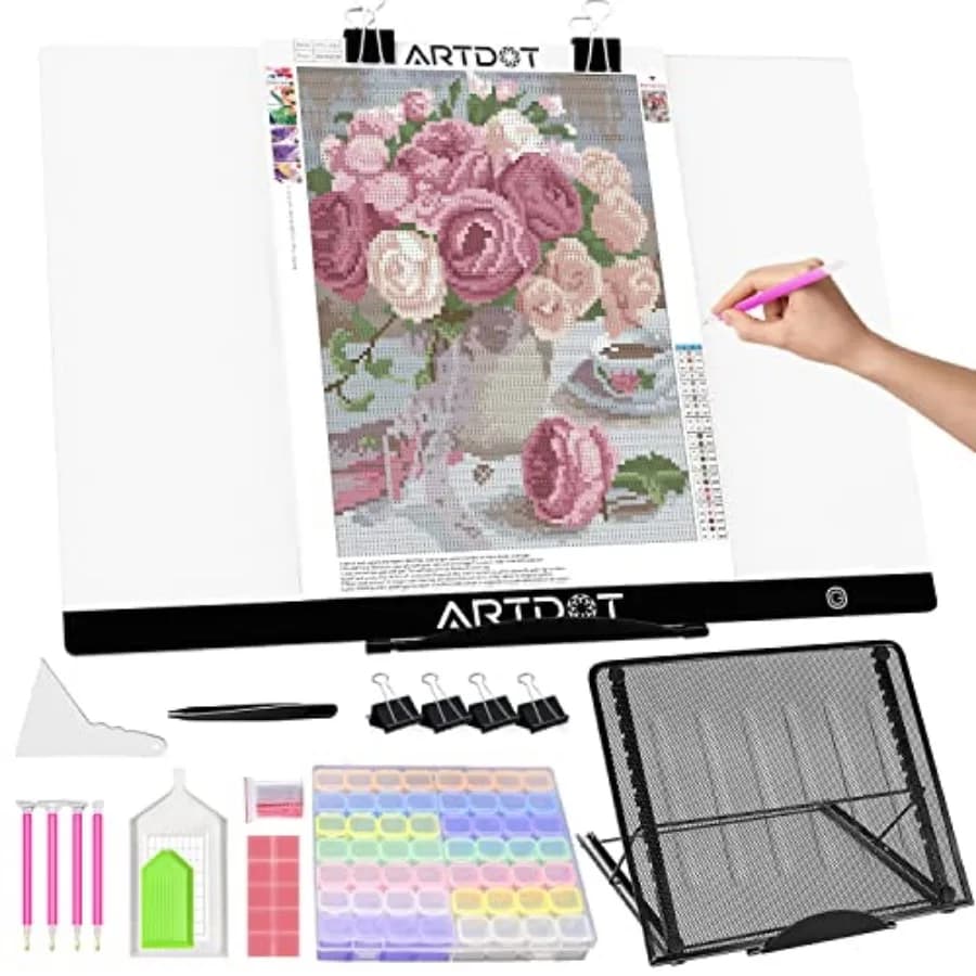 LED Light Pad for Diamond Painting USB Powered Light Board Kit, Adjustable Brightness with 12 Angles Stand and Clips
