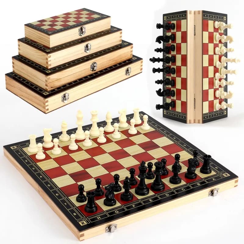 3 in 1 for Beginner Board Games Chess Wooden Chess Set Lightweight,Folding Board Portable Checkers Backgammon Sets for Home Kids