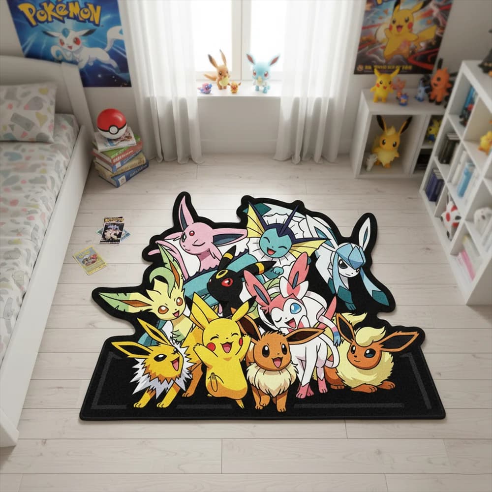 Cartoon Pokemon Mat Eevee Evolutions Rug Anime Carpet Kawaii Pikachu Room Decor Soft Plush Non Slip Gaming Otaku Gift