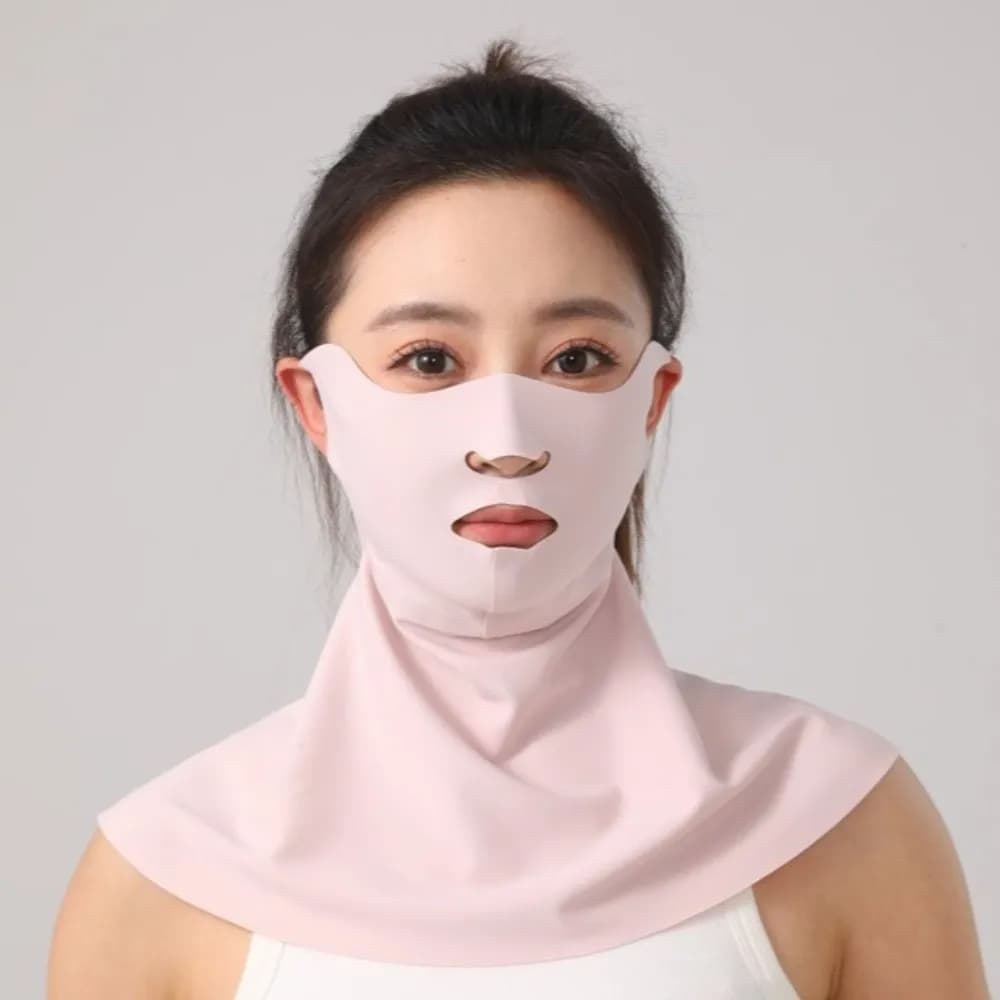 Maschera Viso in Seta Ghiaccio con Protezione Solare, Senza Cuciture su Entrambi i Lati, Maschera Estiva Regolabile con Protezione UV e Copricollo Integrato