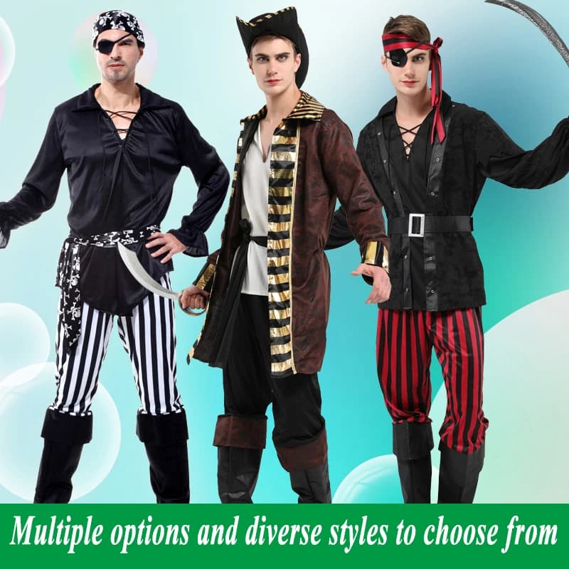 Costume da pirata di Halloween, costume da Capitano Jack per cosplay, costume da festa, costume per performance teatrali, set completo di costumi, senza armi