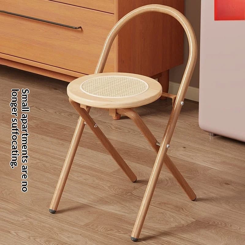 Balcony Chair Vintage Folding Rattan Dining Stool Portable Space Saving Wooden Bar Stool Kitchen Counter Seat Small Apartment