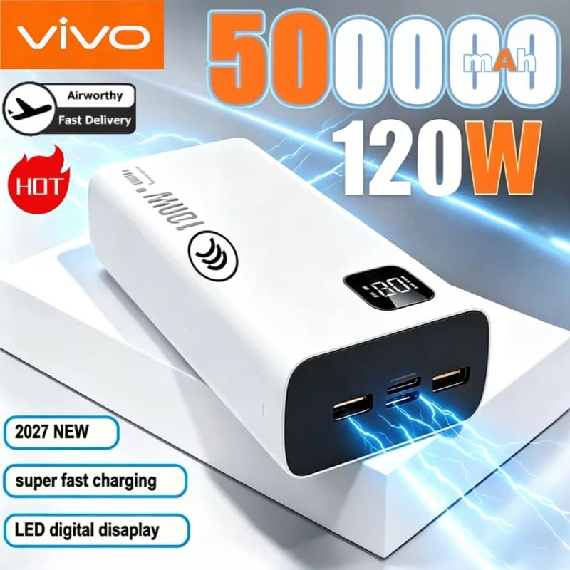 VIVO 500000mAh Large Capacity Power Bank Portable 120W Super Fast Charging External Battery Charger Powerbank For iPhone Xiaomi