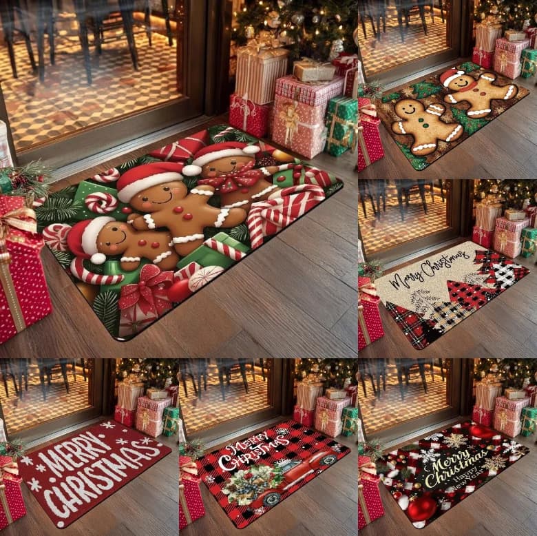 Tappeto per porta di Natale con omino di pan di zenzero, decorazione per la casa, tappeto antiscivolo di buon Natale, modello regalo per le vacanze, tappetino per ingresso domestico