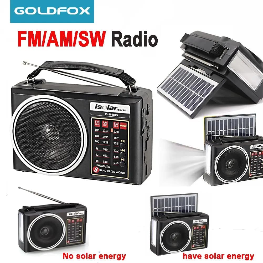 Portable FM/AM/SW Radio Solar Charging Multi Band Emergency Radios Receiver Powerful Bluetooth Speaker with Flashlight USB
