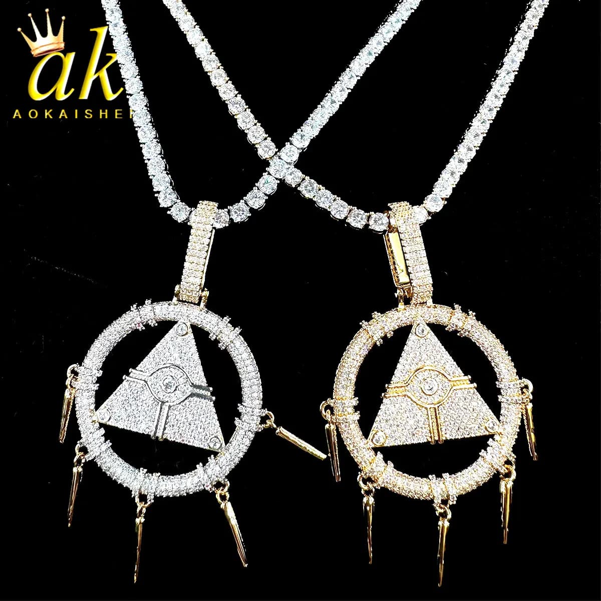 Aokaishen Out Pendant Millennium Wisdom Wheel Dream Catcher Necklace for Women Cubic Zirconia Gold Color HipHop Jewelry