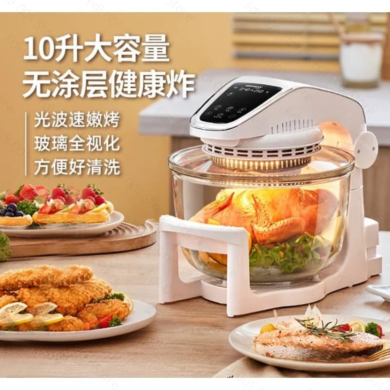 Friggitrice ad Aria in Vetro per Uso Domestico, Elettrica Senza Fumo, Multifunzione, con Funzione Onde Luminose, Macchina per Patatine Fritte con Finestra Visiva