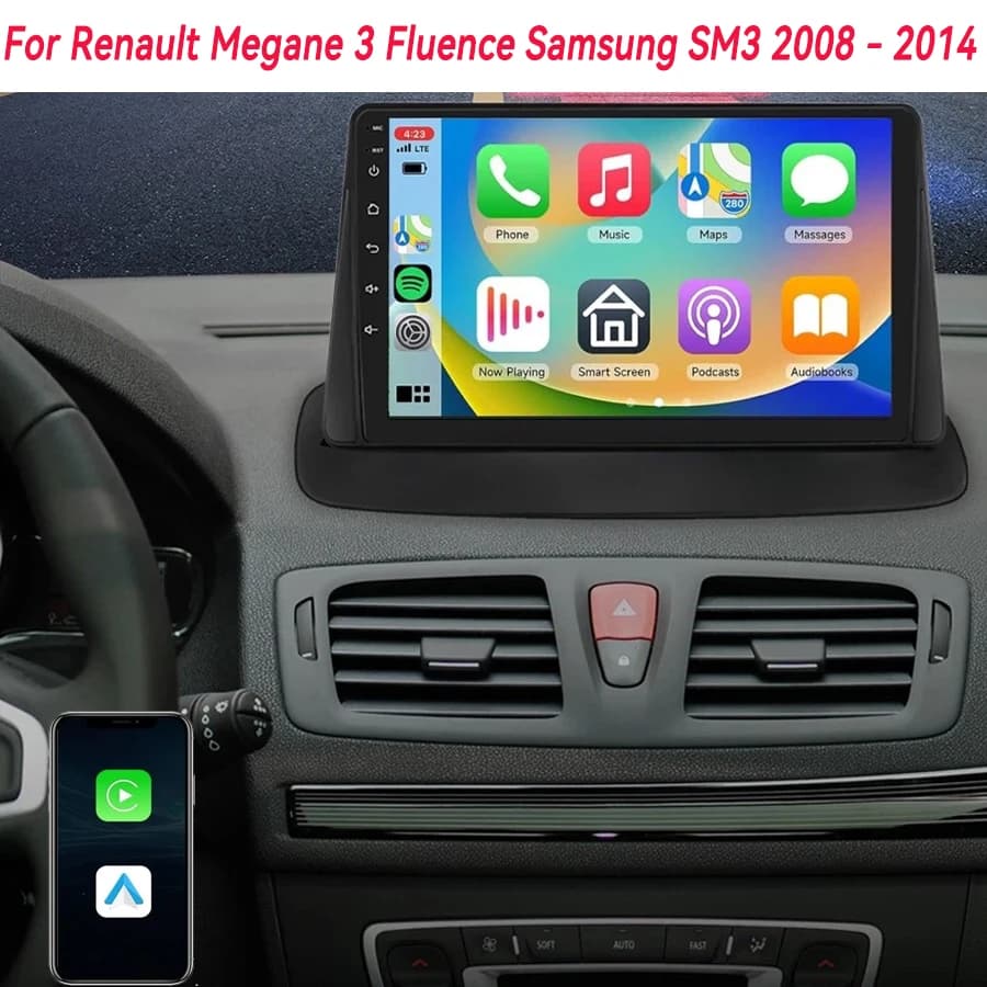 Autoradio Android 16 con Carplay per Renault Megane 3 Fluence Samsung SM3 2008-2014, 4G LTE, Navigazione GPS, WiFi 5G, Bluetooth