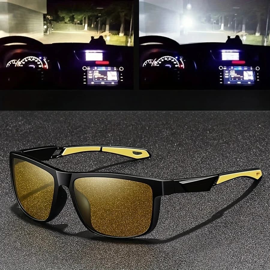 Yellow square anti-reflective glasses for night vision for men woman guide fishing sunglasses beach protection glasses in polycarbonate