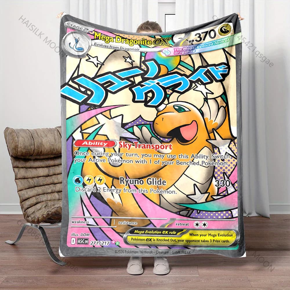 Coperta stampata Pokemon Dragonite di diverse dimensioni, calda e morbida, universale per quattro stagioni, adatta per casa, viaggi, campeggio, divano, camper