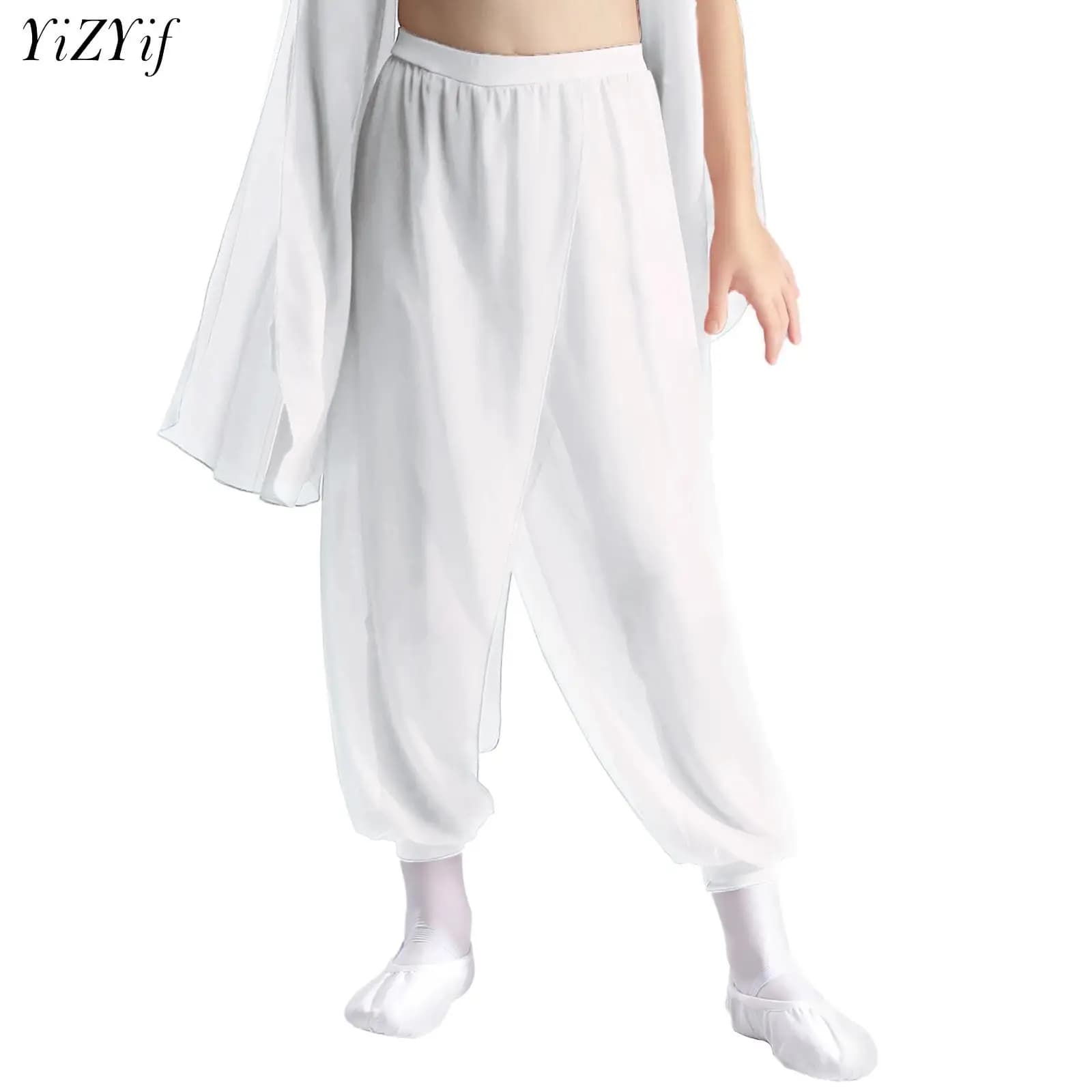 Mesh Dance Pants for Girls Kids Modern Ballet Dance Match Outfit Underwear Contemporary Lyrical Long Wide Leg Dance Trousers