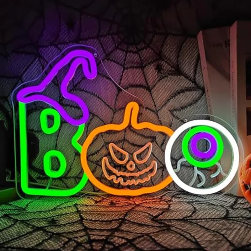 Cappello da strega di Halloween Boo Pumpkin Insegna al neon Luci Boo dimmerabili per la decorazione della parete per la finestra della camera da letto Regalo illuminato per feste