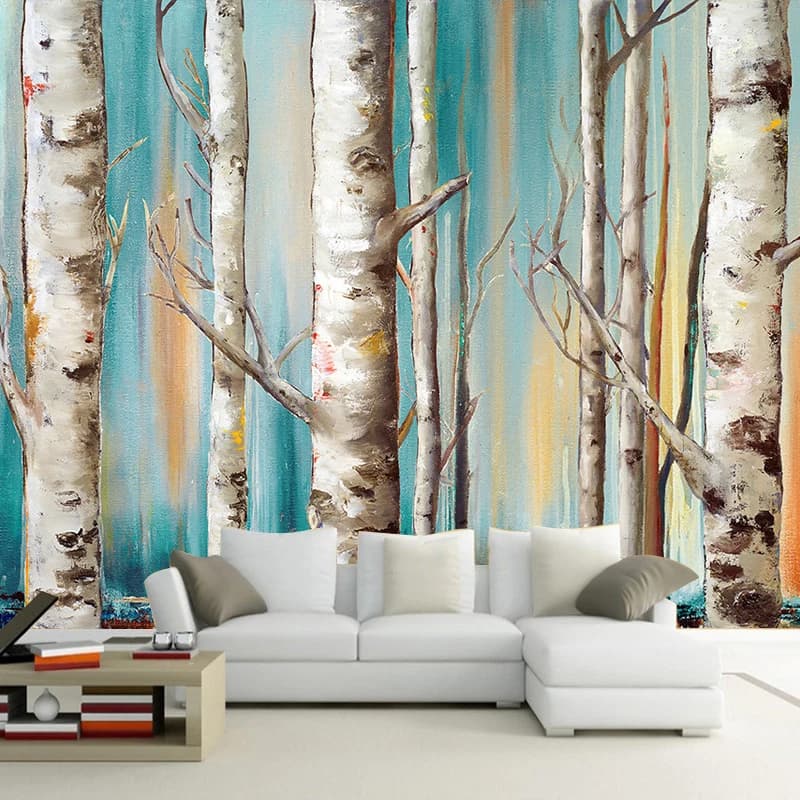 Custom 3D Mural Wallpaper Modern White Trees Oil Painting TV Sofa Backdrop Wallpaper Living Room Bedroom Wall Covering