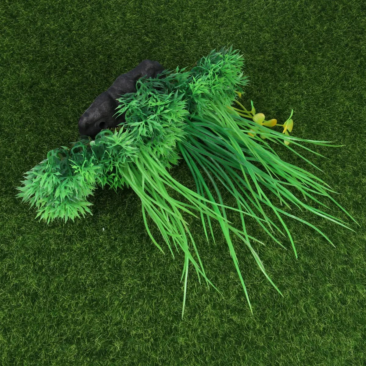 Fake vibrant green bush with flexible stems in iron wire for aquarium, home, garden, balcony - fake grass plant