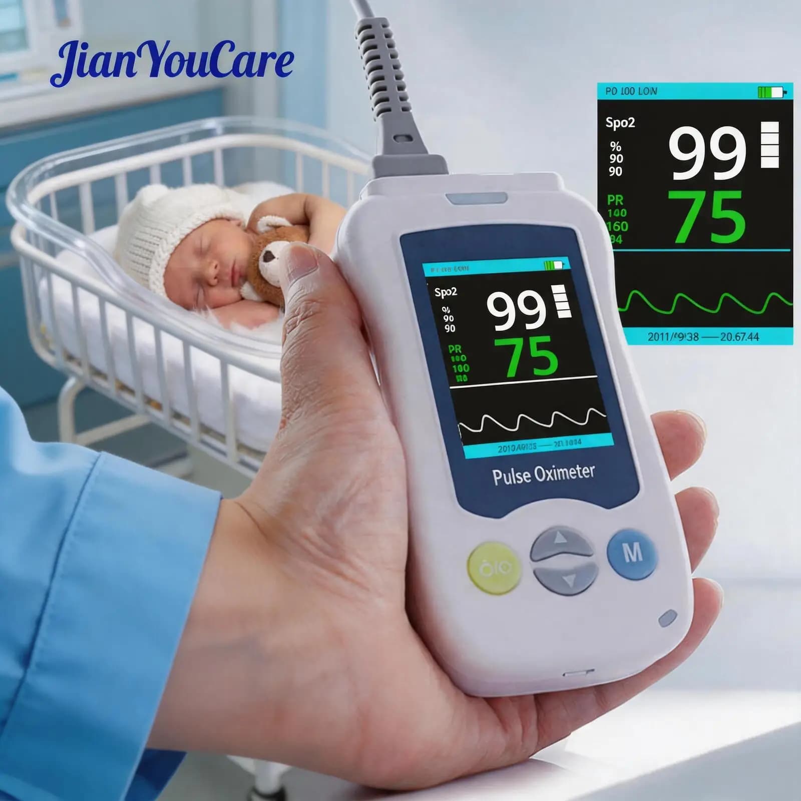 JianYouCare Handheld Pulse Oximeter SPO2 PR PI Heart Rate Monitor With Memory Adult Neonatal newborn Hospital Clinic Household