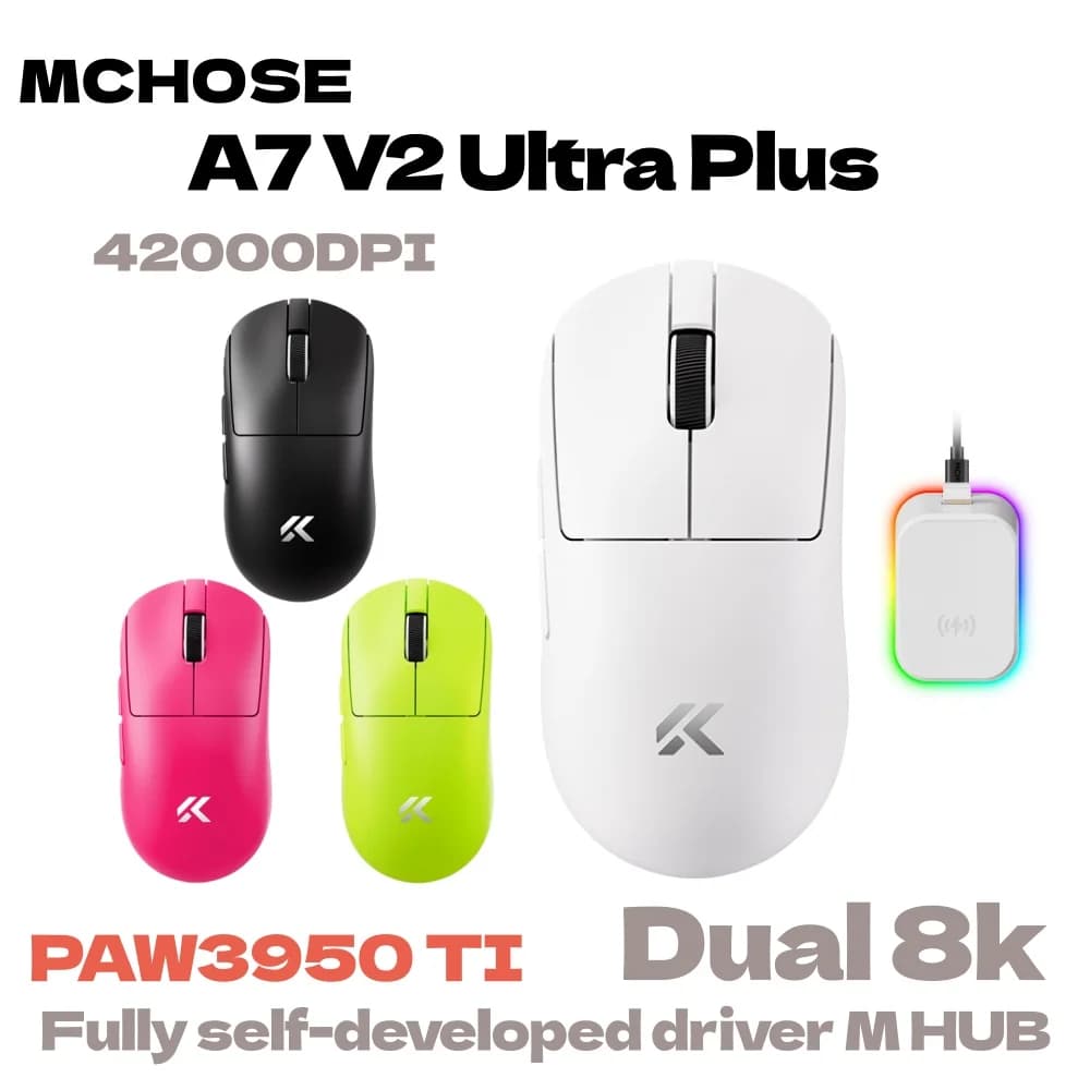 MCHOSE A7 V2 Ultra Plus Light Wireless Game Mouse Double Poling Frequency 8,000 Hz PAW3950 TI Gaming Esports Office Mouse