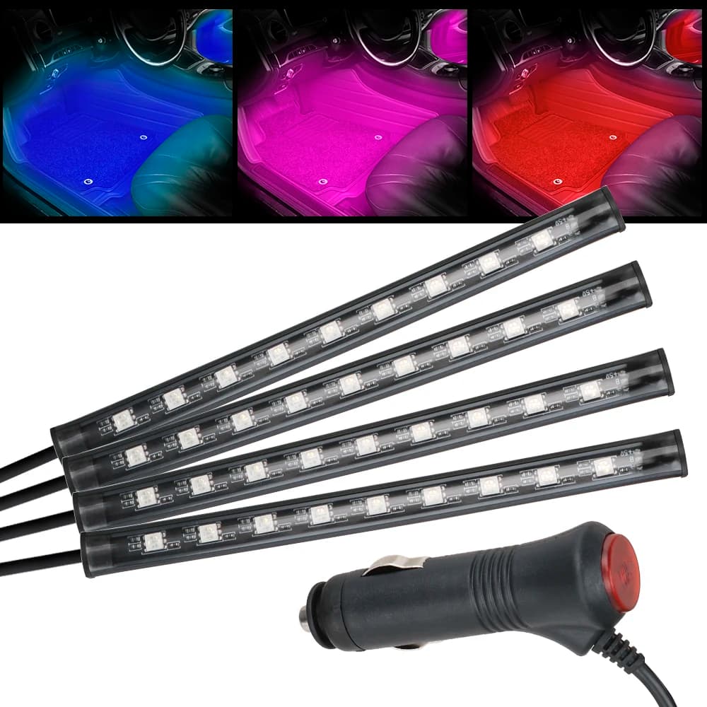 Lampada d'atmosfera Lampada d'ambiente a LED per luce del piede dell'auto 24/36/48/72 LED Decorazione automatica Telecomando/Controllo vocale