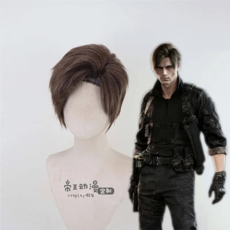 Re9 REQ Leon Cosplay Wig Men Evil Requiem Leon Reon Scott S. Kennedy Halloween Game Roleplay Nature Wig Hair Heat Resistant
